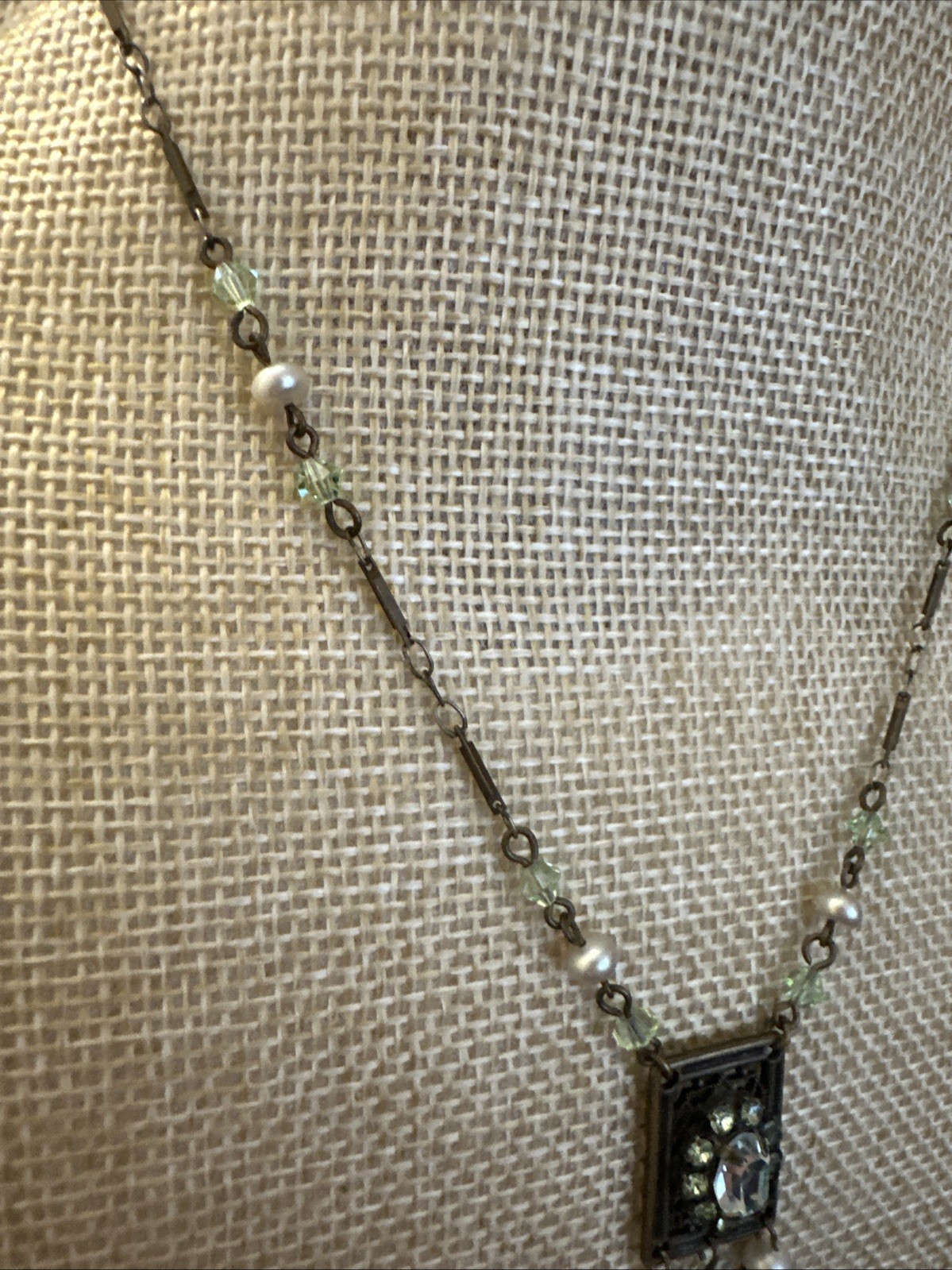 Liz Palacious SF Necklace Peridot Color Rhinestones & Crystals Victorian Revival