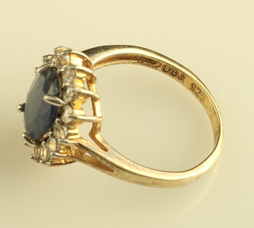 DBJ Sterling Silver Vermeil Genuine Sapphire and Diamond cocktail Ring