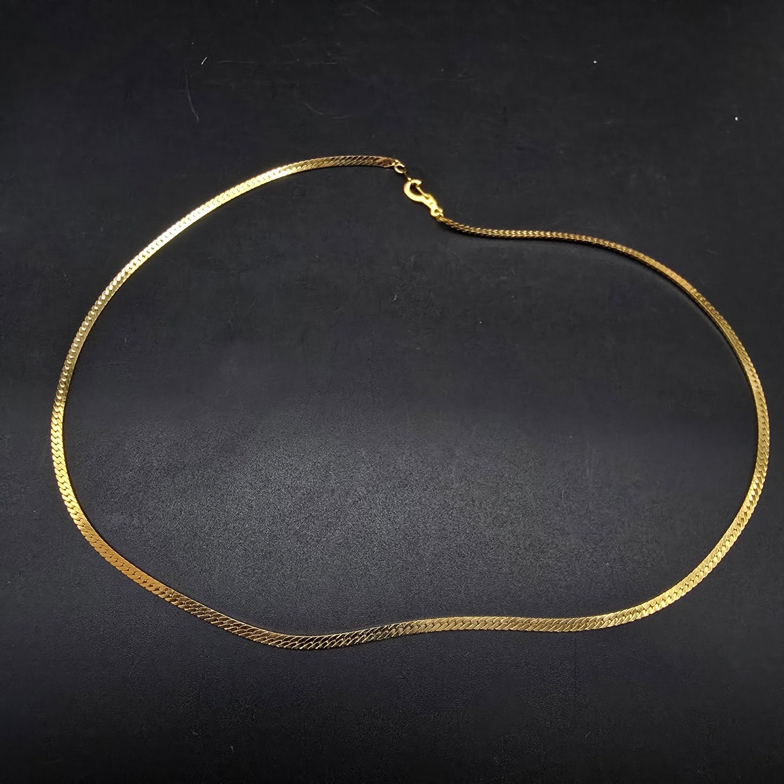 14K Gold Plated Herringbone Chain Necklace Gold Tone 18 Inch Costume Jewelry