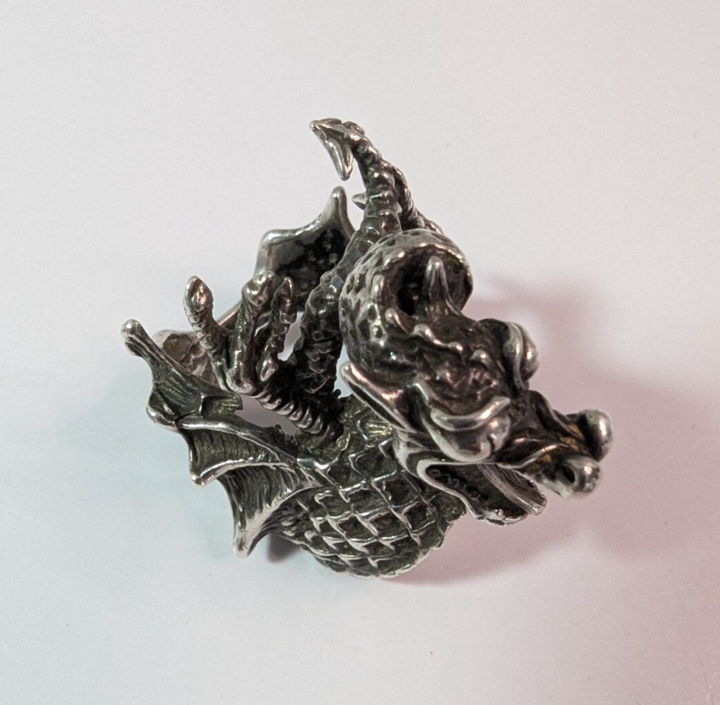 Vintage Pewter or Silver Flying Dragon Biker Ring Size 7