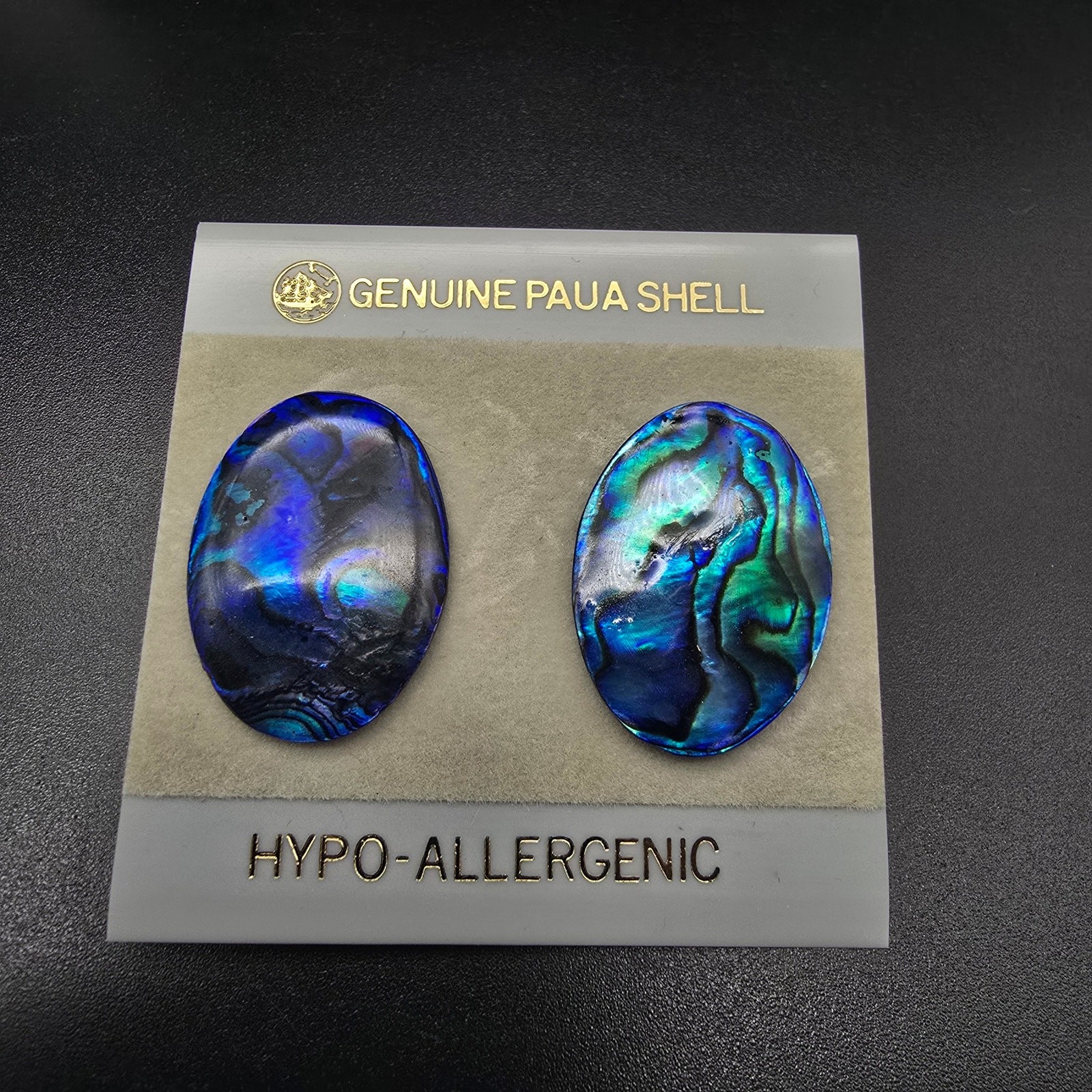 Blue Paua Shell Oval Earrings Pierced Post On Card