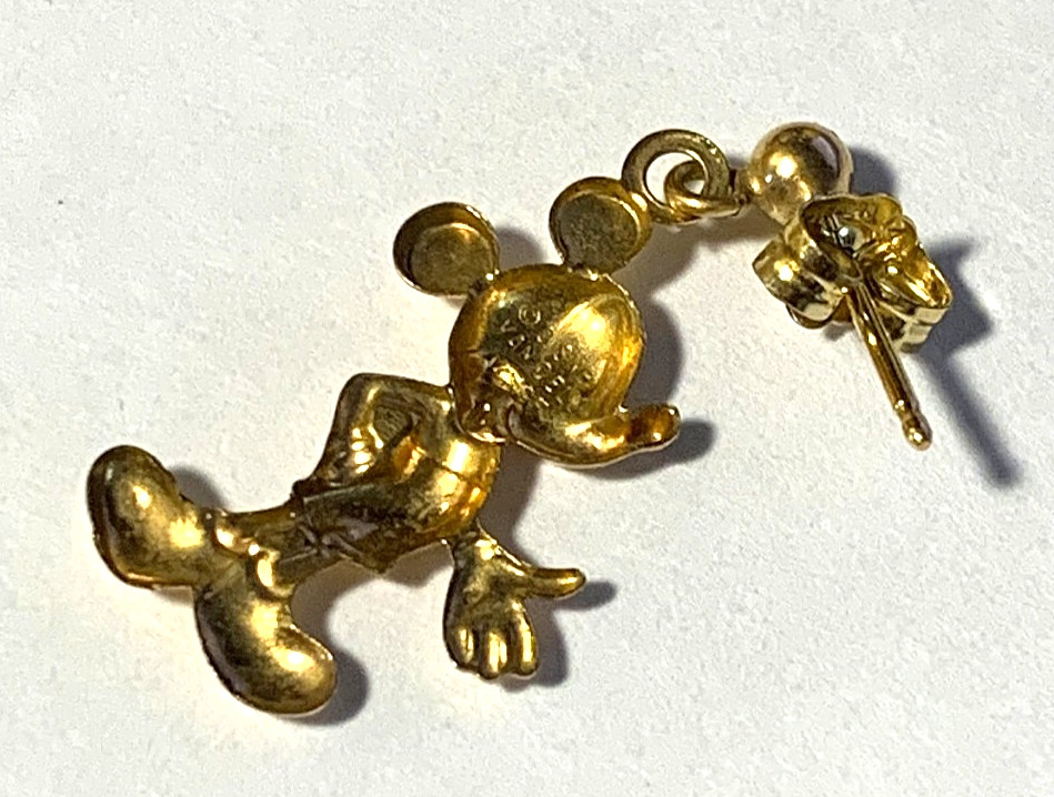 Vintage 14K Gold Filled GF Mickey Mouse Van Dell Single Post Earring / Pendant