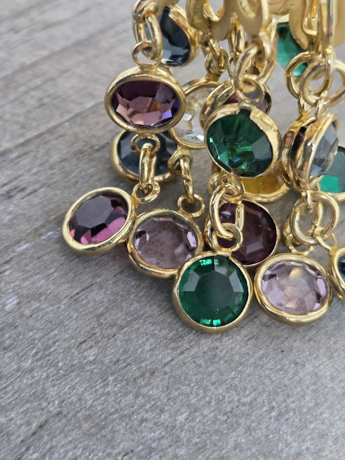Multicolor Bezel Crystal Dangle Drop Earrings Multi-strand Vintage Unsigned