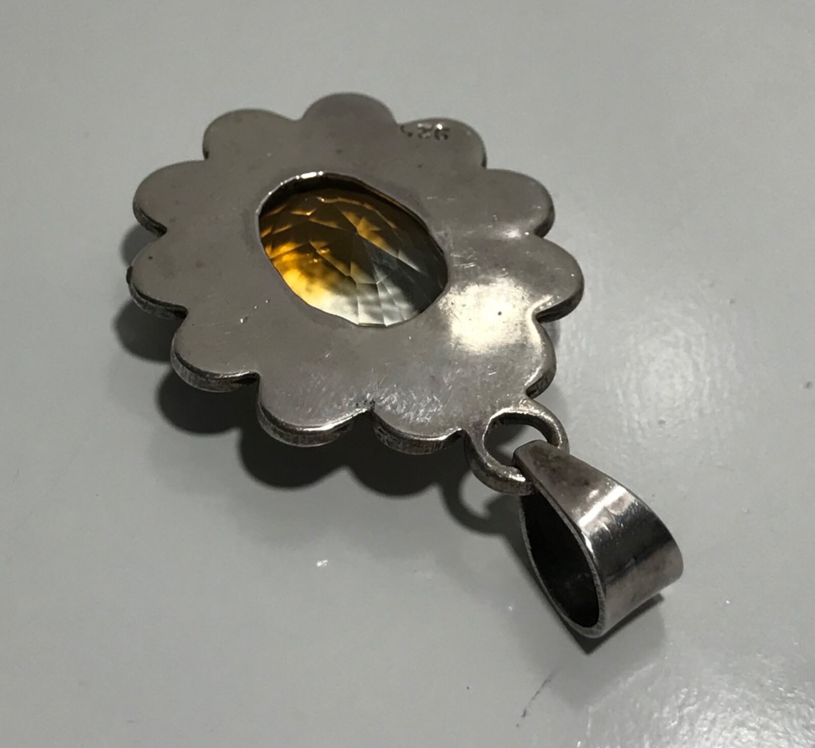 Vintage Sterling Silver 925 Lemon Quartz? Shadow Box Pendant