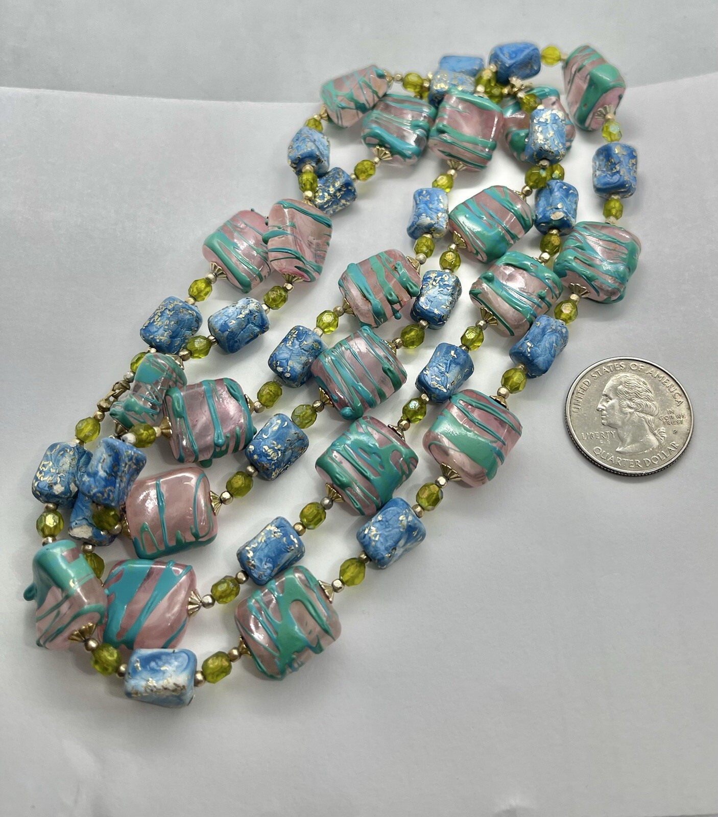 Vintage Pastel Colorful Lucite Beads in Various Shapes Strand Necklace 40”