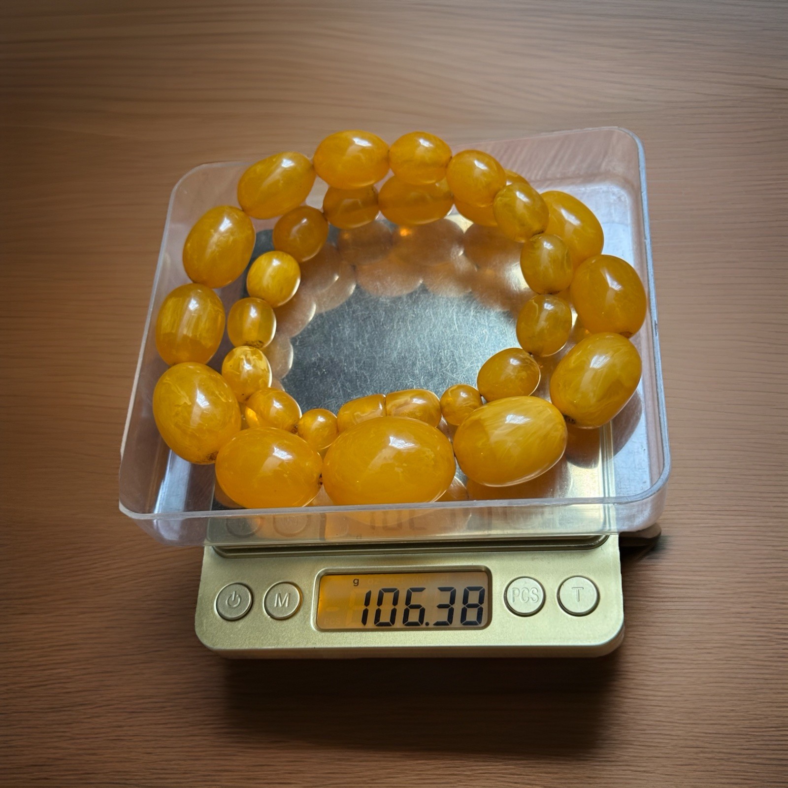 Vintage Style Oval Shape Translucent Egg Yolk Amber Resin Beads Necklace 106gr