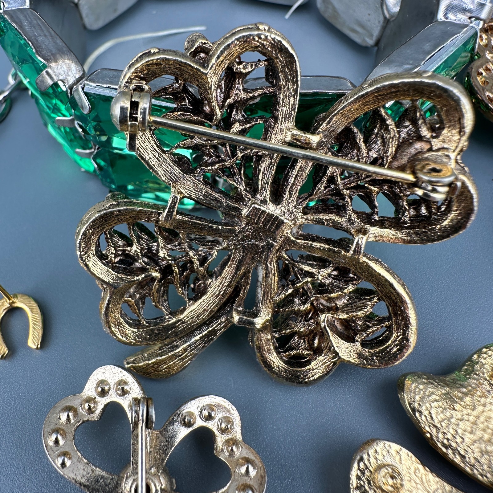 Vintage St. Patricks Day Jewelry Lot Shamrock Brooches Leprechaun Necklace Rings