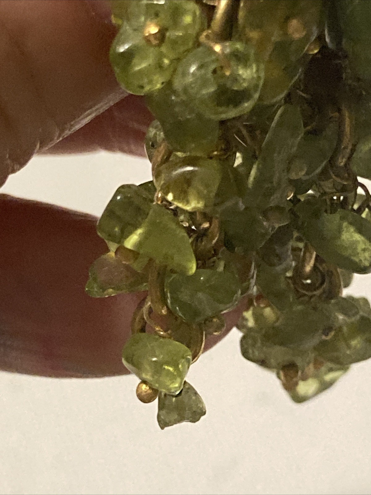 Vintage Drop Earrings Green Chip Beads Either Glass Or Gemstone (not sure)