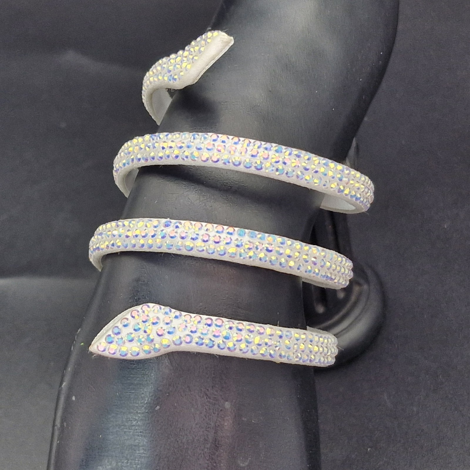 Rene Caovilla Italy White Cleo Snake Wrap Bracelet Leather Rhinestones