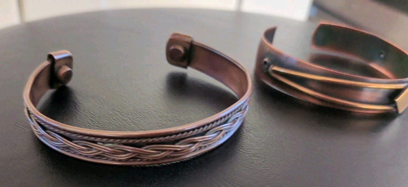 2 Vintage Genuine Copper Cuff Bracelet Different Styles, Braided, Marked, Stylis