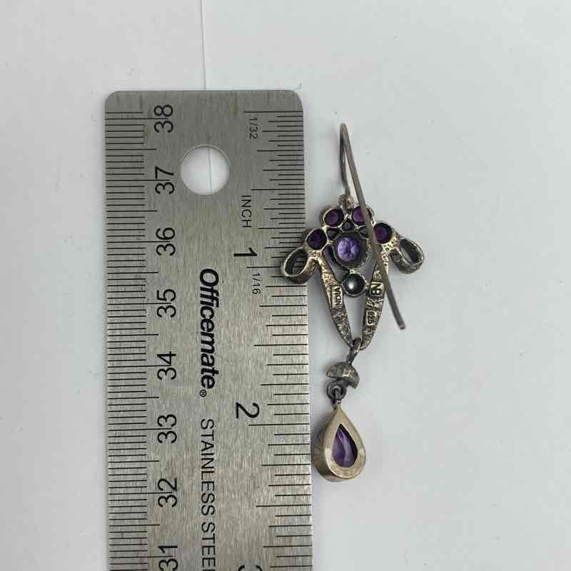 Sterling Silver 925 Amethyst Drop Earrings and Multicolor Bypass Ring Set 18.3g