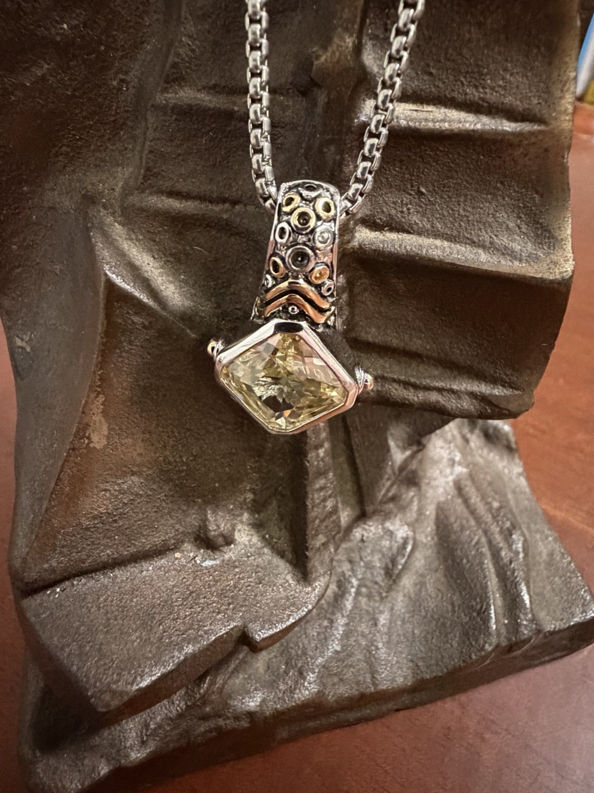 Vintage Renaissance Revival 2-Tone Citrine Yellow Cubic Zirconia Pendant