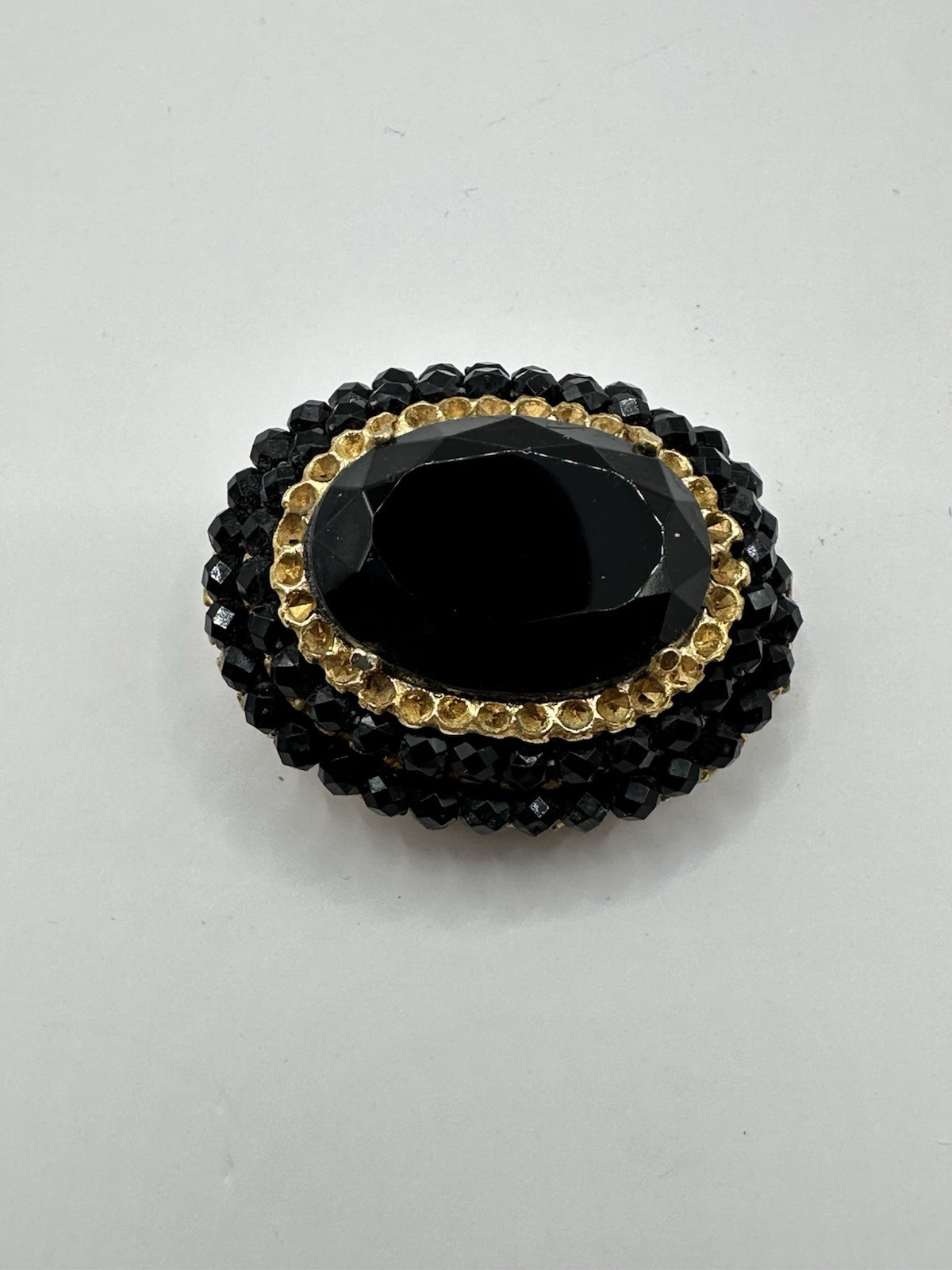 Vintage Vendome Black Crystal Brooch Gold Plated Convertible Pendant
