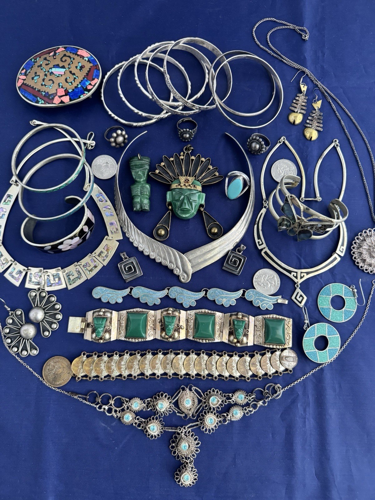 Vintage Jewelry Lot Mexico Alpaca Boho Ethnic Tribal Runway 30 Pc Bracelet Nlace