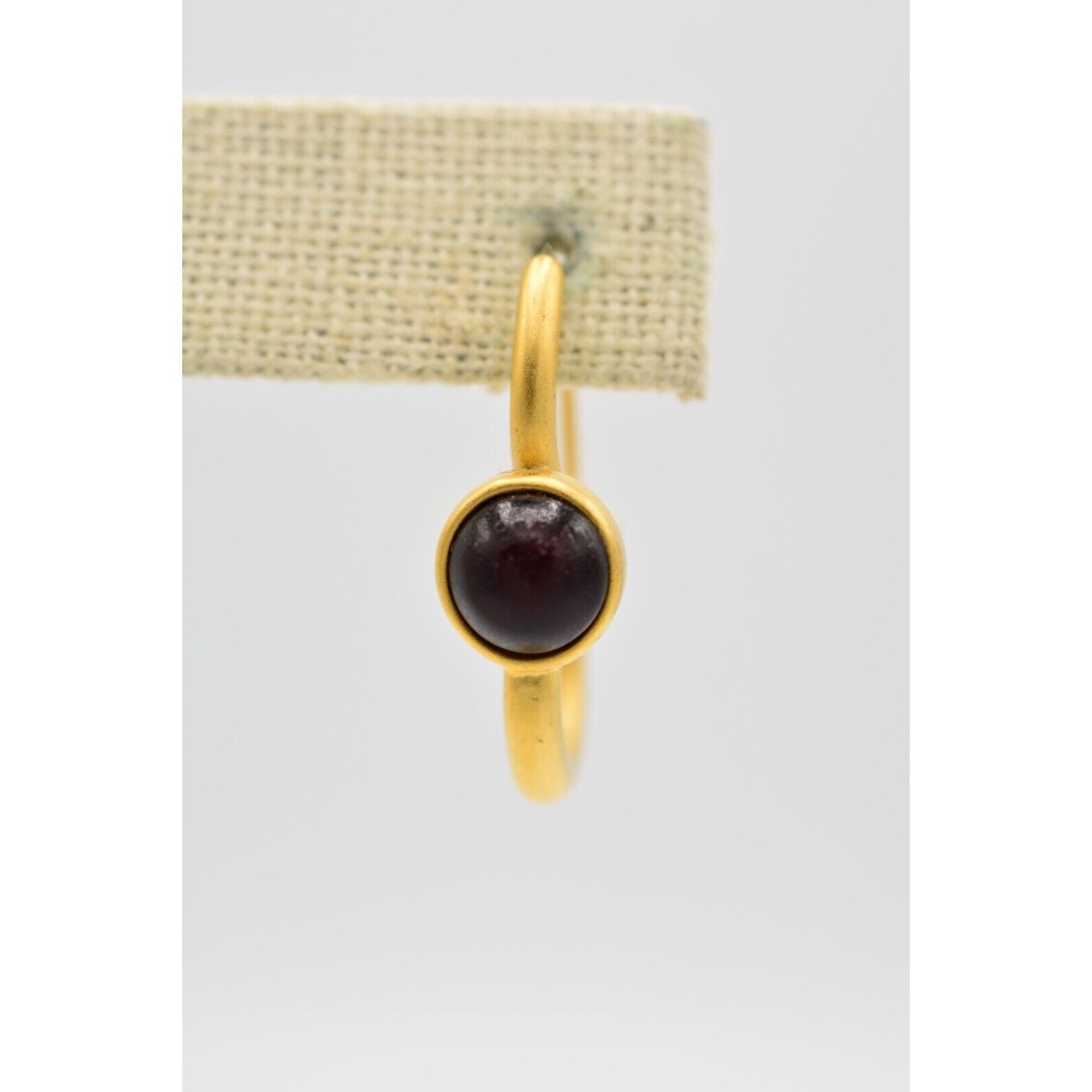 Vintage Cabochon Drop Dangle Earrings Deep Blood Red Brushed Gold 1990s BinAK