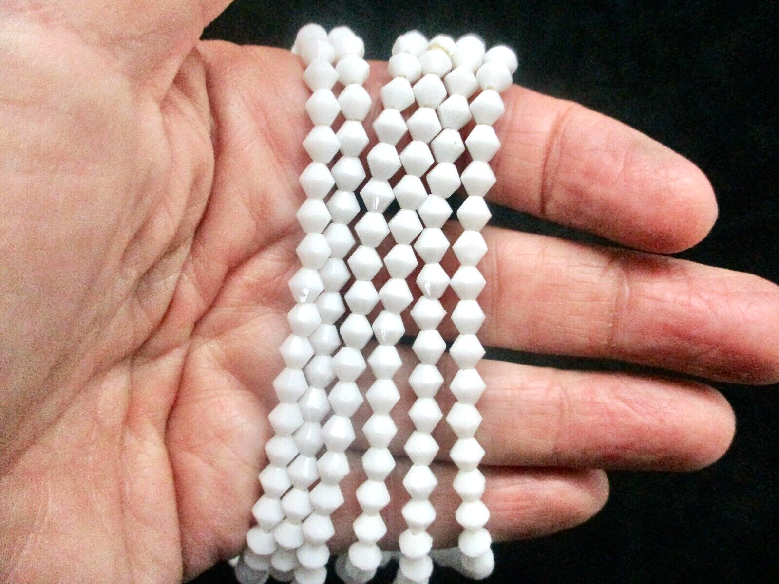 Vintage 1950’s White Bicone Glass Bead Necklace Wear Long or Double Wrap 48″