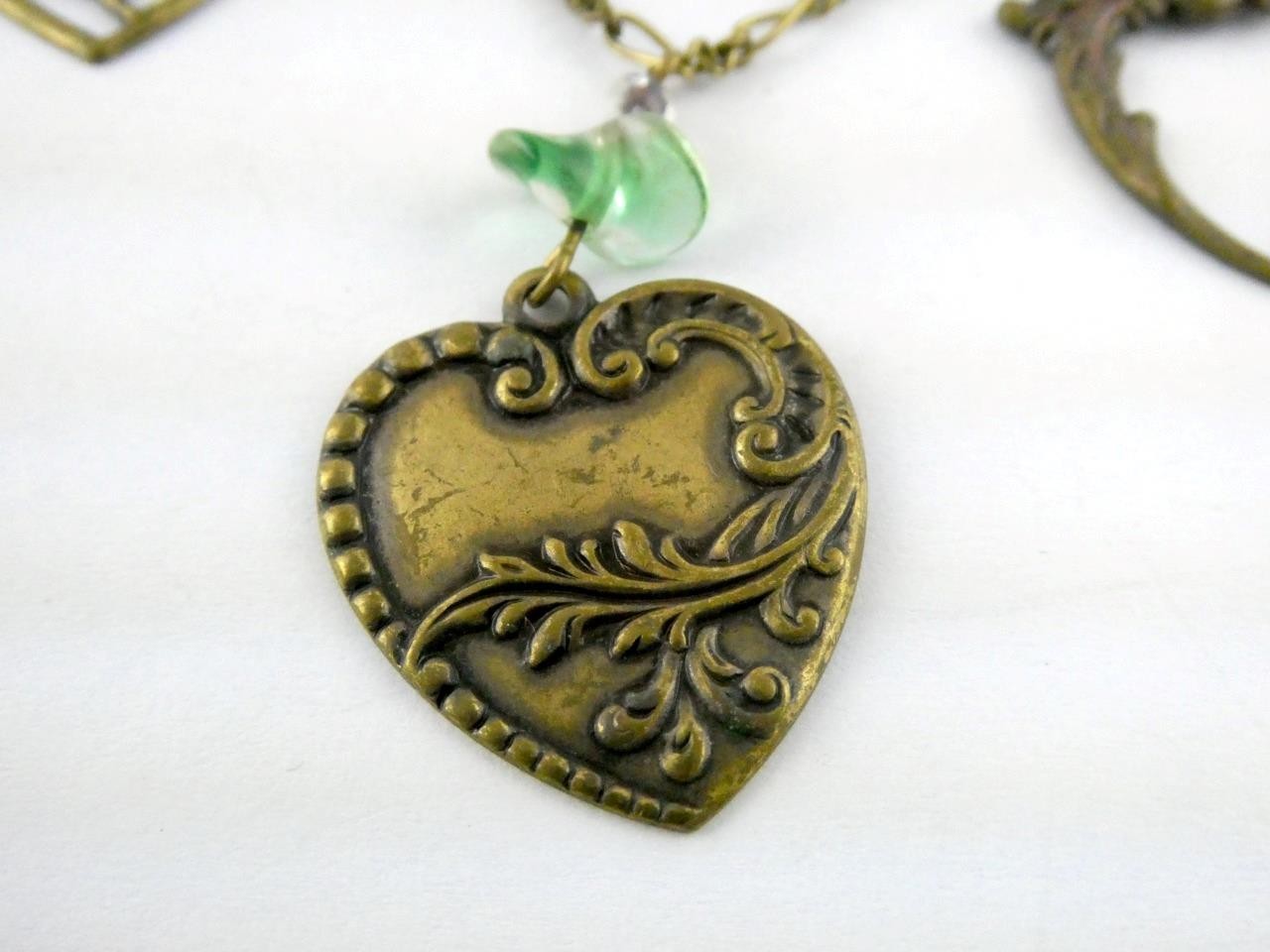 Vintage Glass Works Studio Glass and Brass Charms Multi Color Necklace 20g 26 In