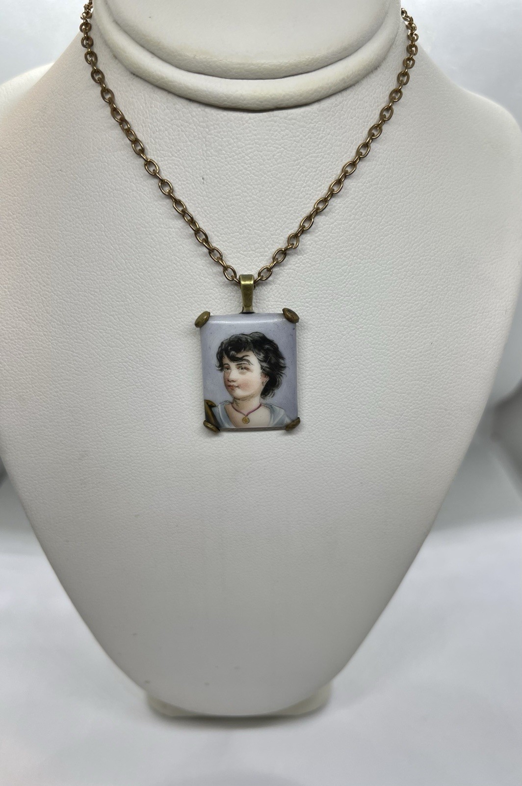 Victorian Art Nouveau Hand Painted Neapolitan Fisher Boy Portrait Pendant AS IS