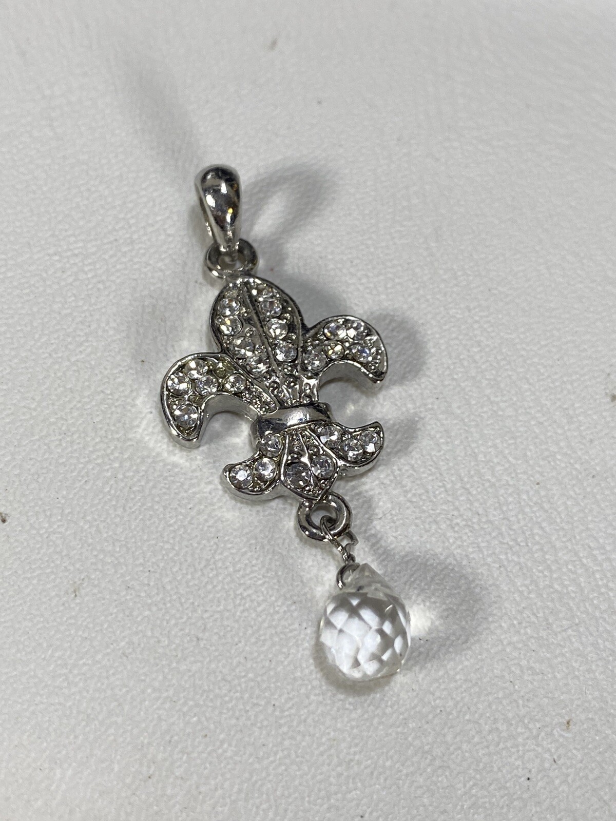 Vintage Estate 1990s Silver FLEUR DE LIS Charm Dangling Crystal Bead Charm Only