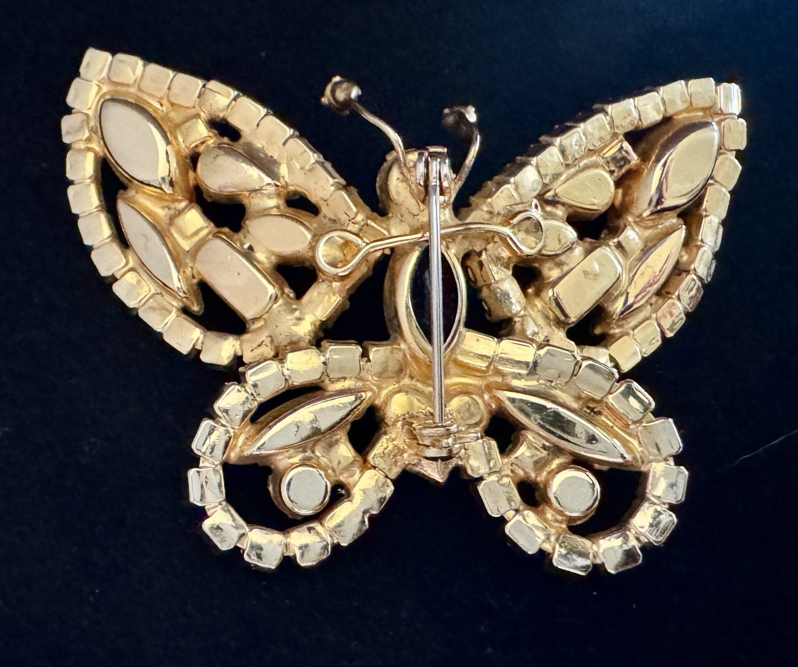 Vintage Juliana D&E Butterfly Brooch Black Rhinestone Orange Chartreuse Cabochon