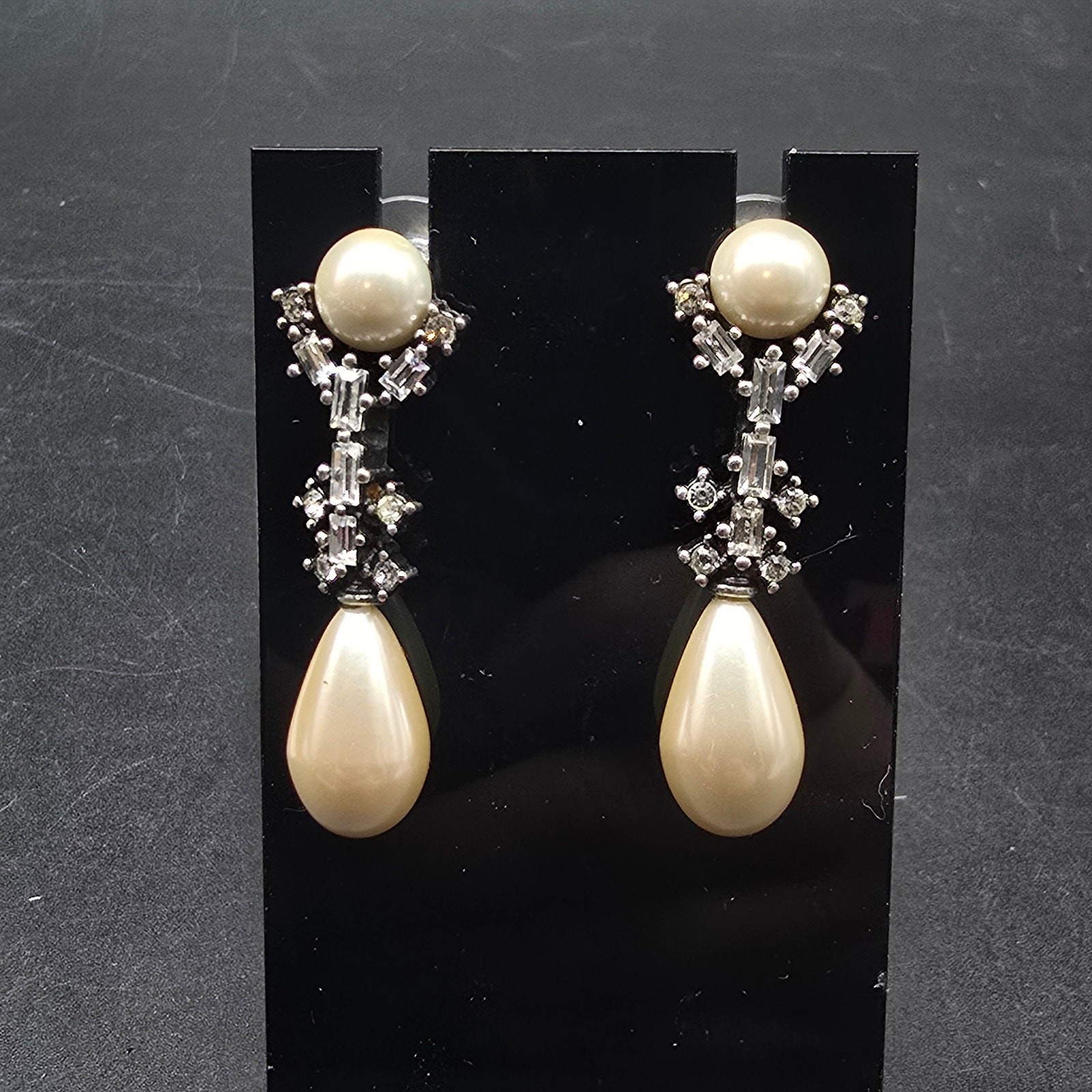 Faux Pearl Rhinestone Dangle Drop Earrings Costume Jewelry Bridal Classic