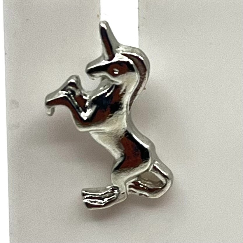 Vintage Silver Tone Prancing Unicorn Stud Earrings Whimsical Fantasy Mythical