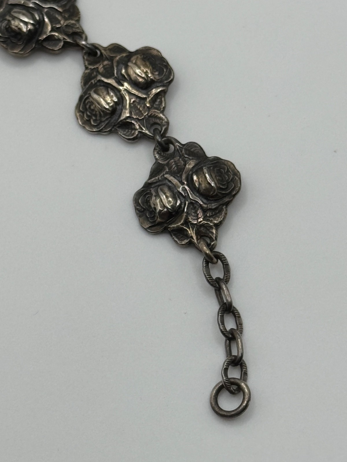 Vintage HVH Sterling Silver Rosary Catholic Saints Rose Panel Link Bracelet