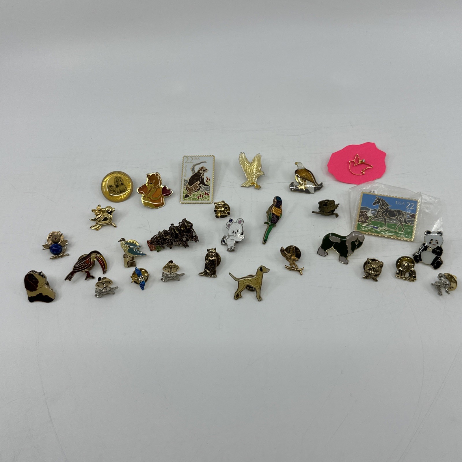 Vintage Animal Enamel Pin Lot Birds Panda Wildlife Cloisonne Gold (PIN-1)