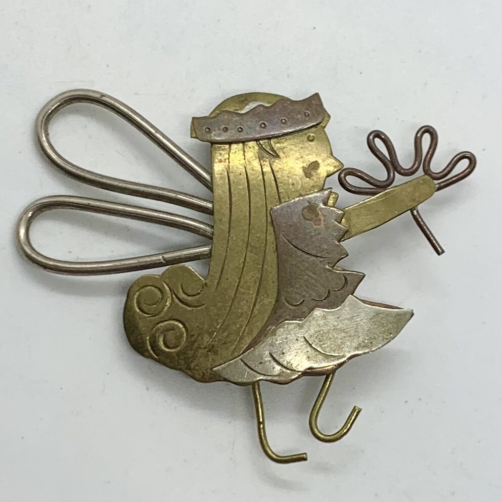 VTG MIXED METALS FAIRY BROOCH PIN WHIMSICAL FAIRYTALE PIN