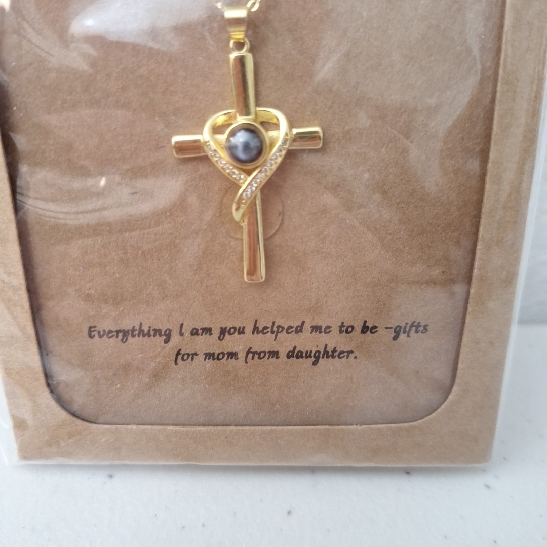 Jesus Gold Tone Cross Pendant Necklace + Bracelet Jewelry Mother Daughter Gift