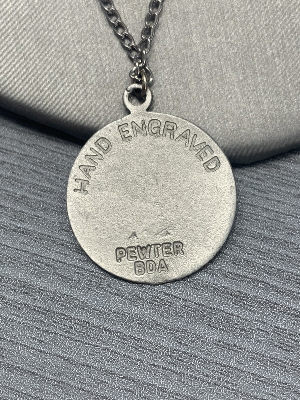 Vintage Pewter BDA Zodiac astrology Sagittarius Engraved Pendant Necklace 18”