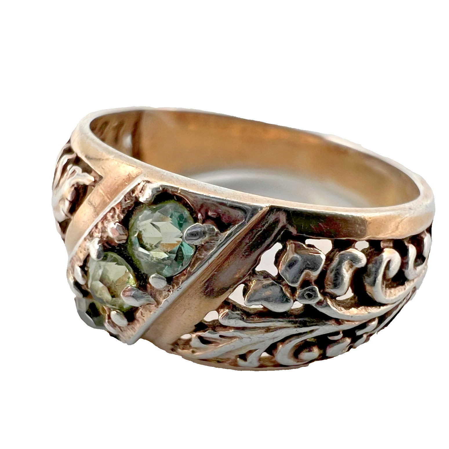 Vintage Soviet Silver 875 Ring with Green Stones Floral Design Size 6.5