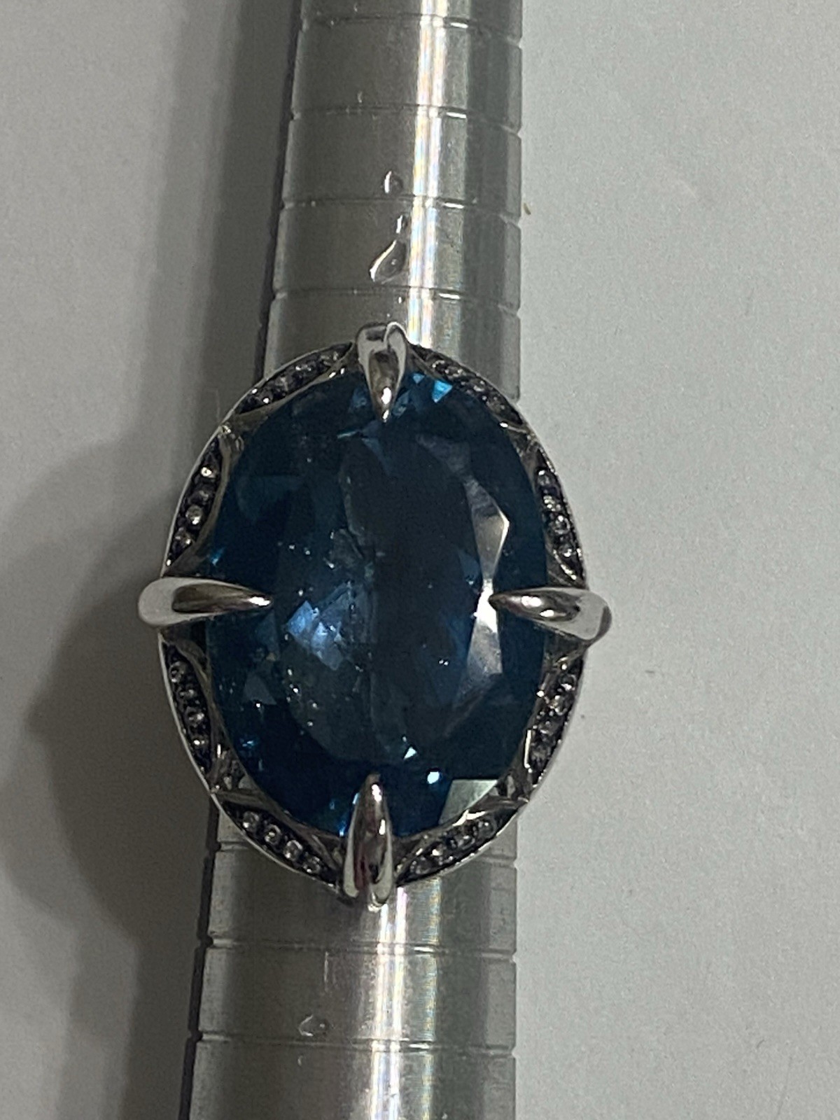 Large London Blue Topaz White Zircon 26ctw Sterling Silver Ring QVC Size 6