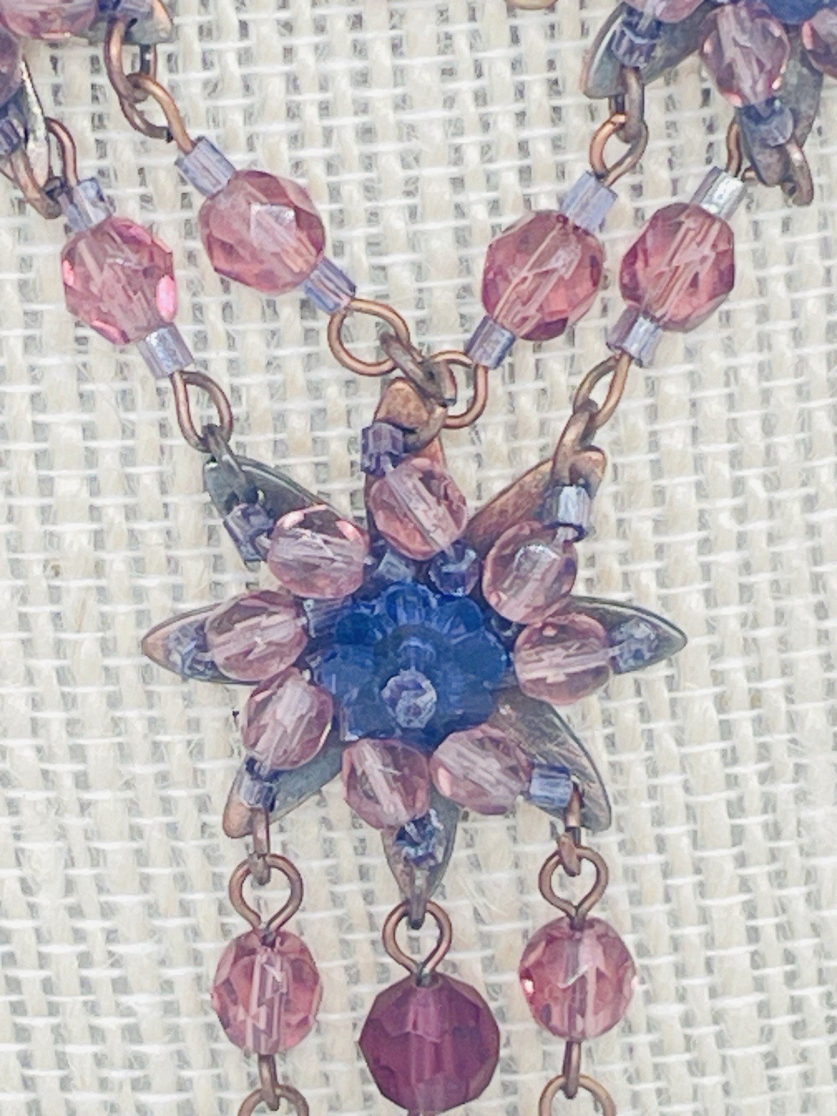 Whimsigoth Crystal Starburst Bib Necklace Purple Glass Drop Statement 18″