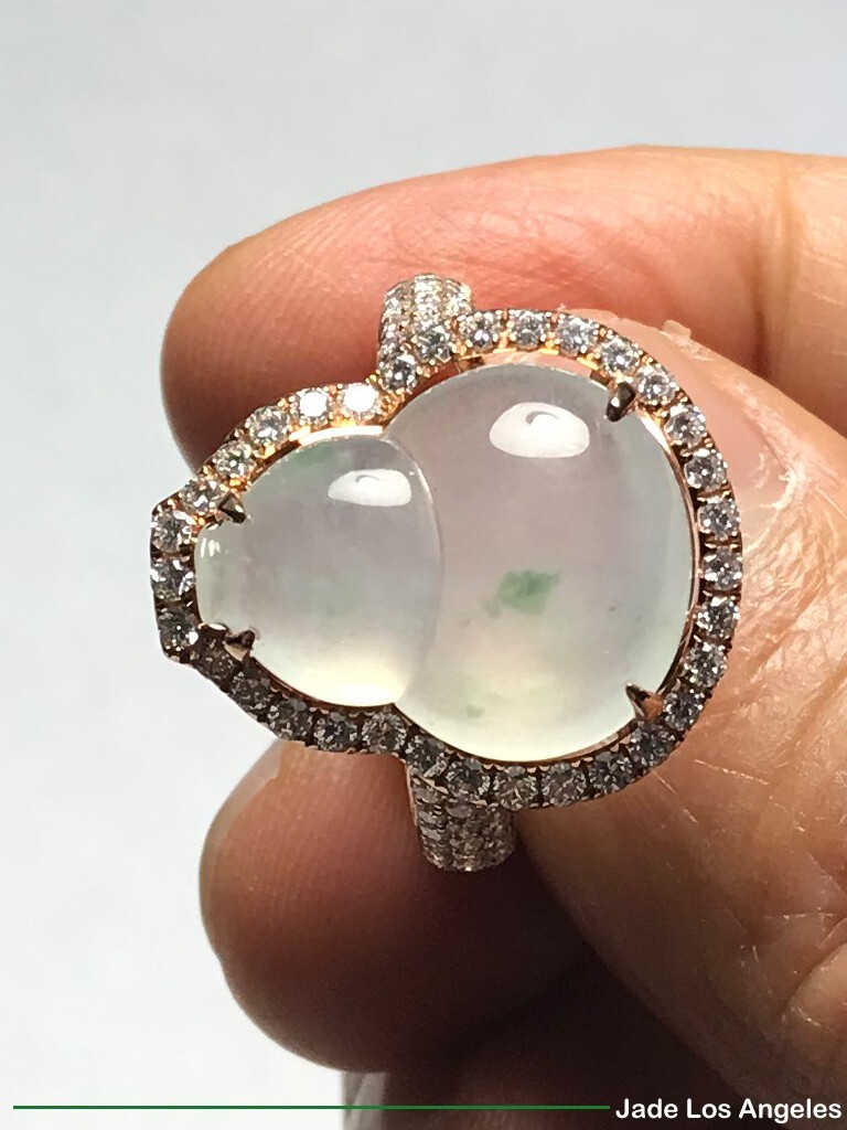 Wealthy Gourd Icy Jadeite Jade 18K Rose Gold Diamond Ring 34.48ct Ring Size:7