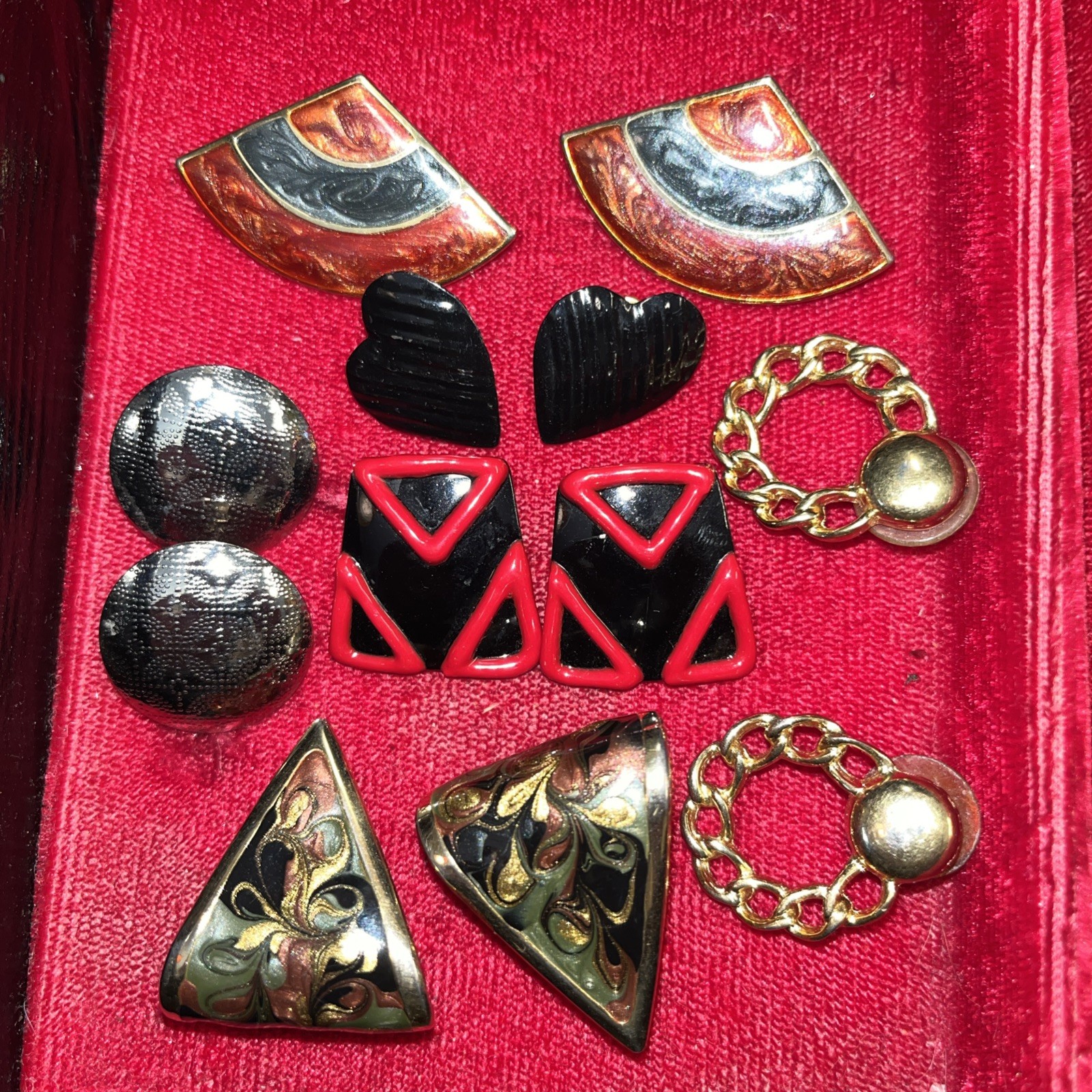 Vintage 1980s–1990s Pierced Earring Lot Enamel Geometric Gold Tone Retro Fashion