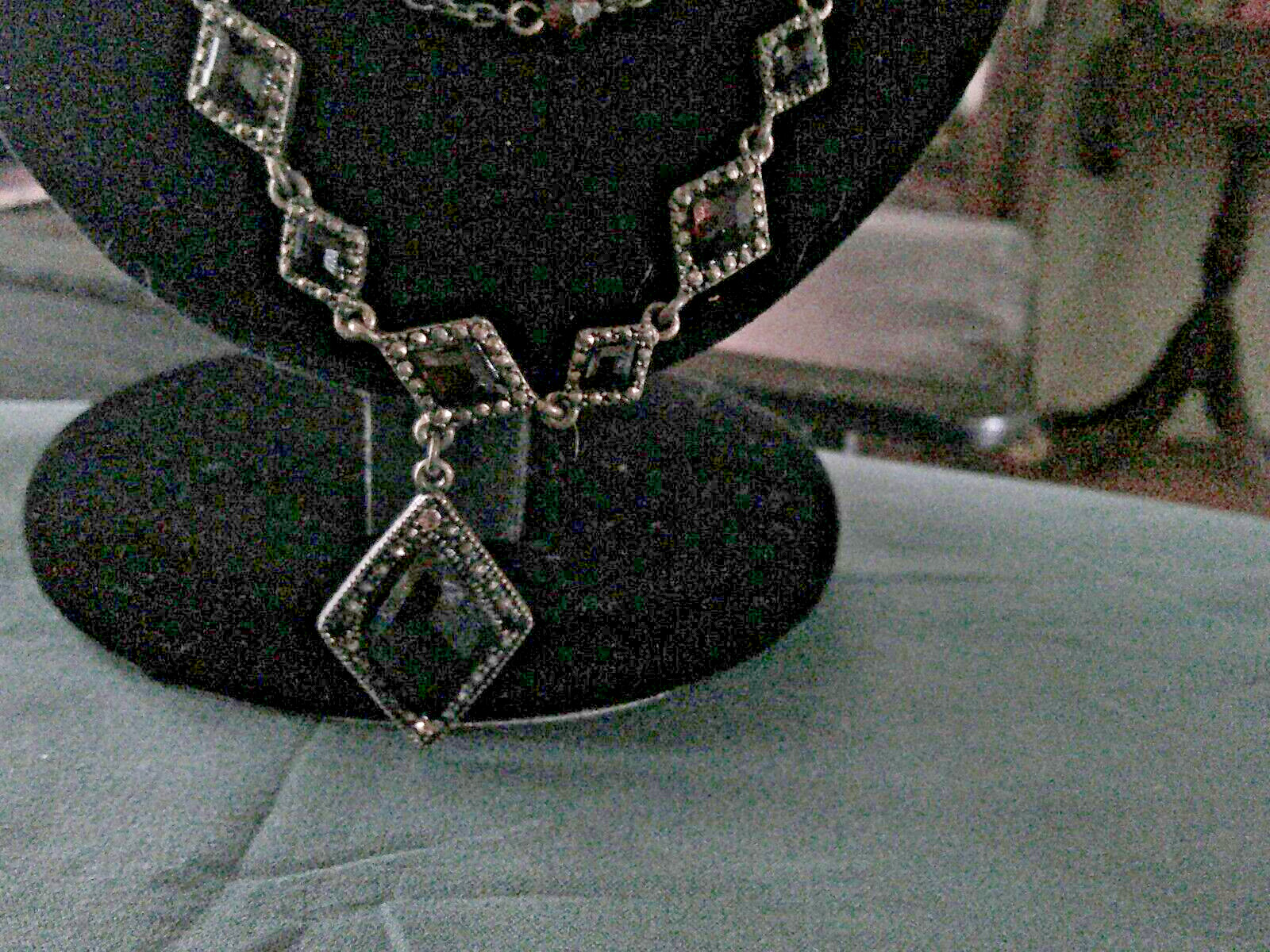 Pretty dark metal multicolor glass layered necklace 19 inch