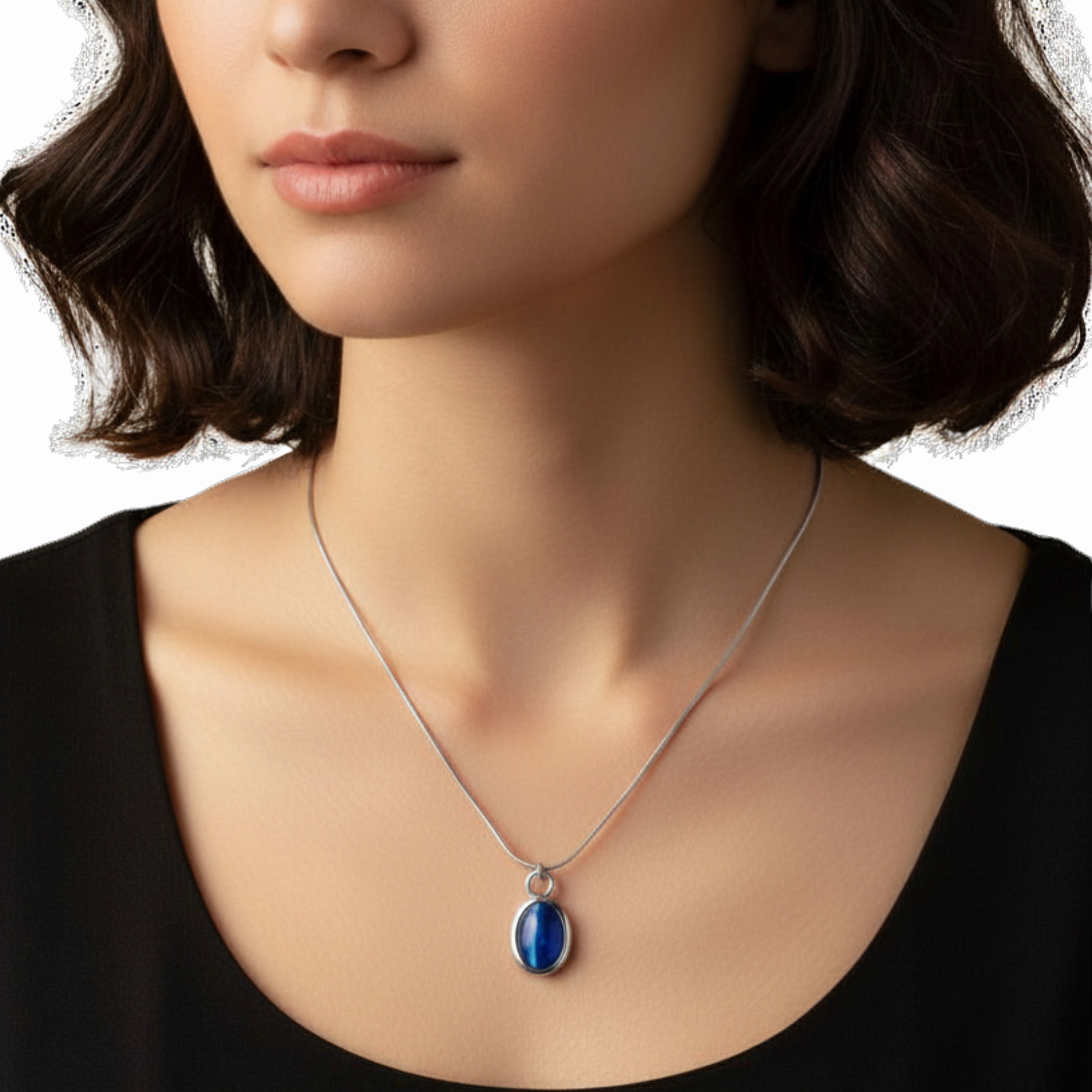 Vtg 2000s Deadstock Silver Tone Cobalt Blue Pendant Necklace 16″ Snake Chain Y2K