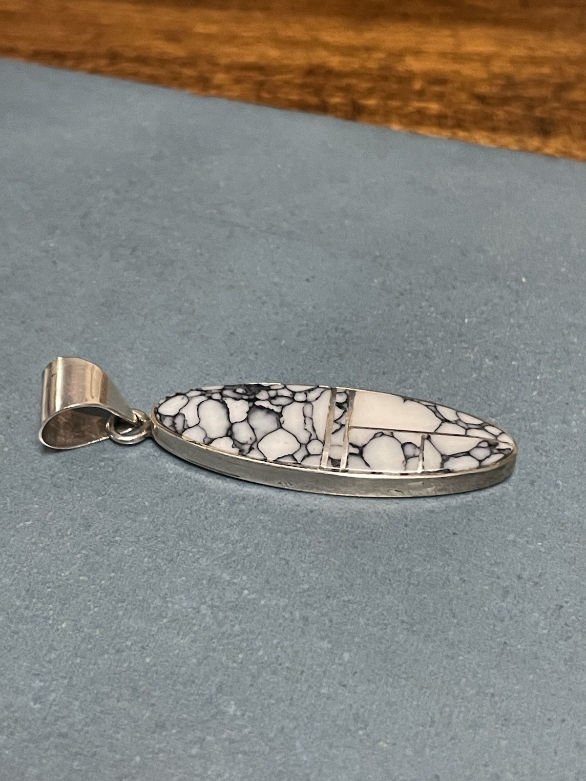 Navajo Native Handmade White Buffalo ￼Pendant Inlay/Mosiac By Harold Smith Rare