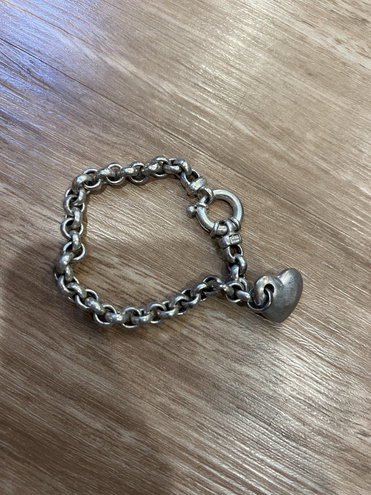 Vintage Milor Sterling Silver 925 Bracelet Puffy Heart Round Link Chain ~26.5g