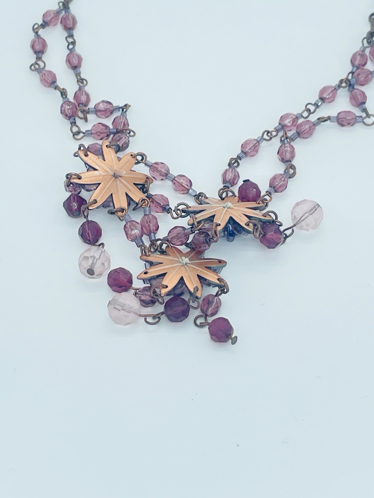 Whimsigoth Crystal Starburst Bib Necklace Purple Glass Drop Statement 18″