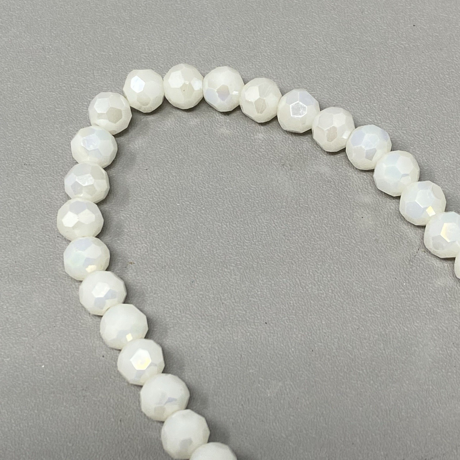Erimish Bracelet White Faceted Fire Polished Glass Beads Stretch Designer 7″