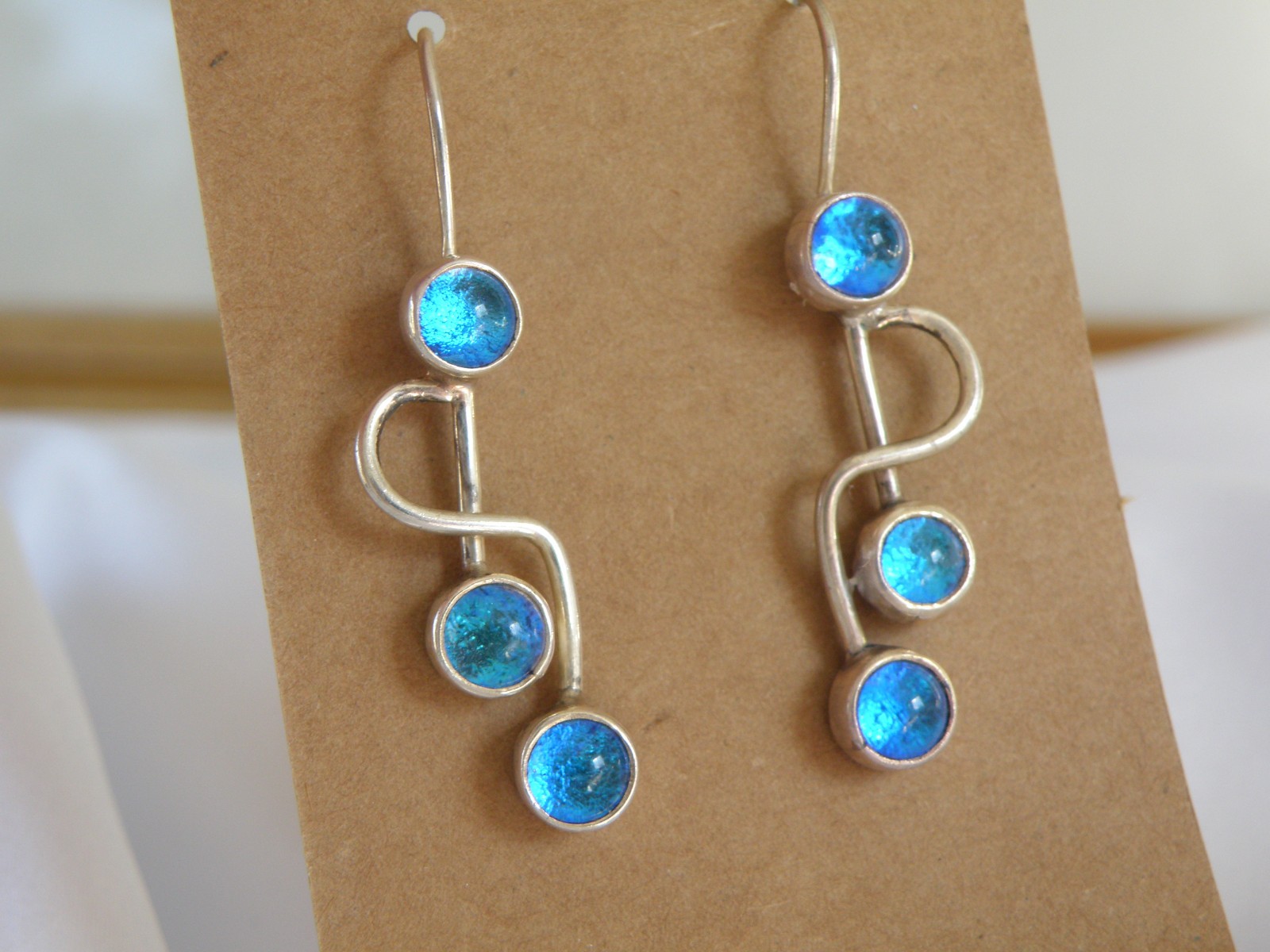 Artisan Sterling Silver 925 Blue Mirano Glass Dangle Earrings