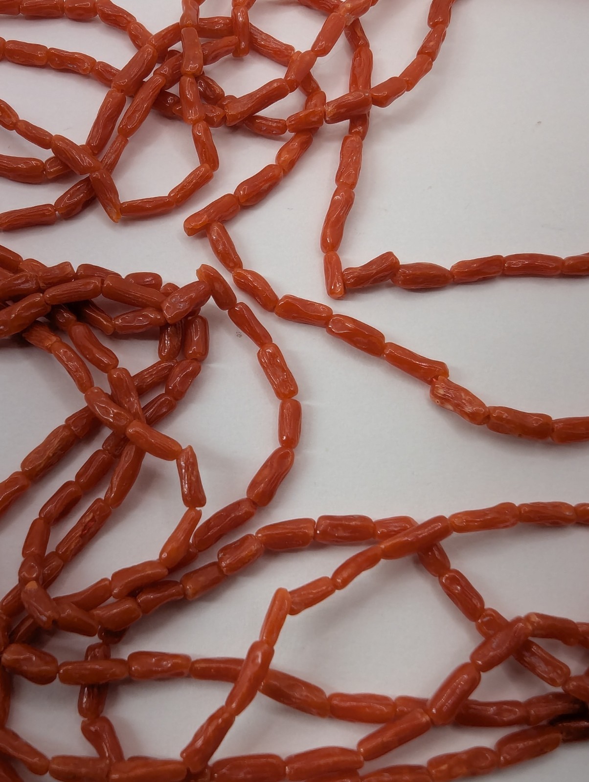 Coral Necklace 5 Strand Vintage Undyed Natural Red Coral Small Tube Beads 16.2gm