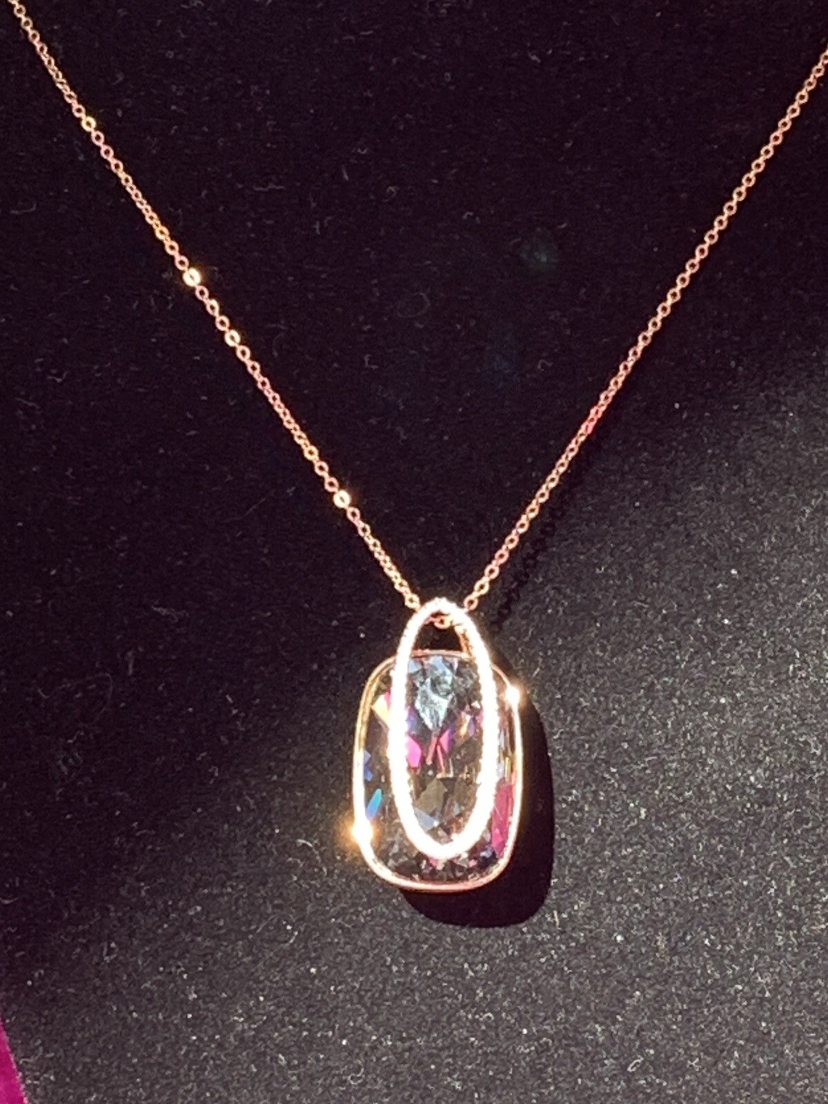 💎RARE – SWAROVSKI (Signed) Stunning “SILVER NIGHT” Pendant Necklace Rose Gold💎