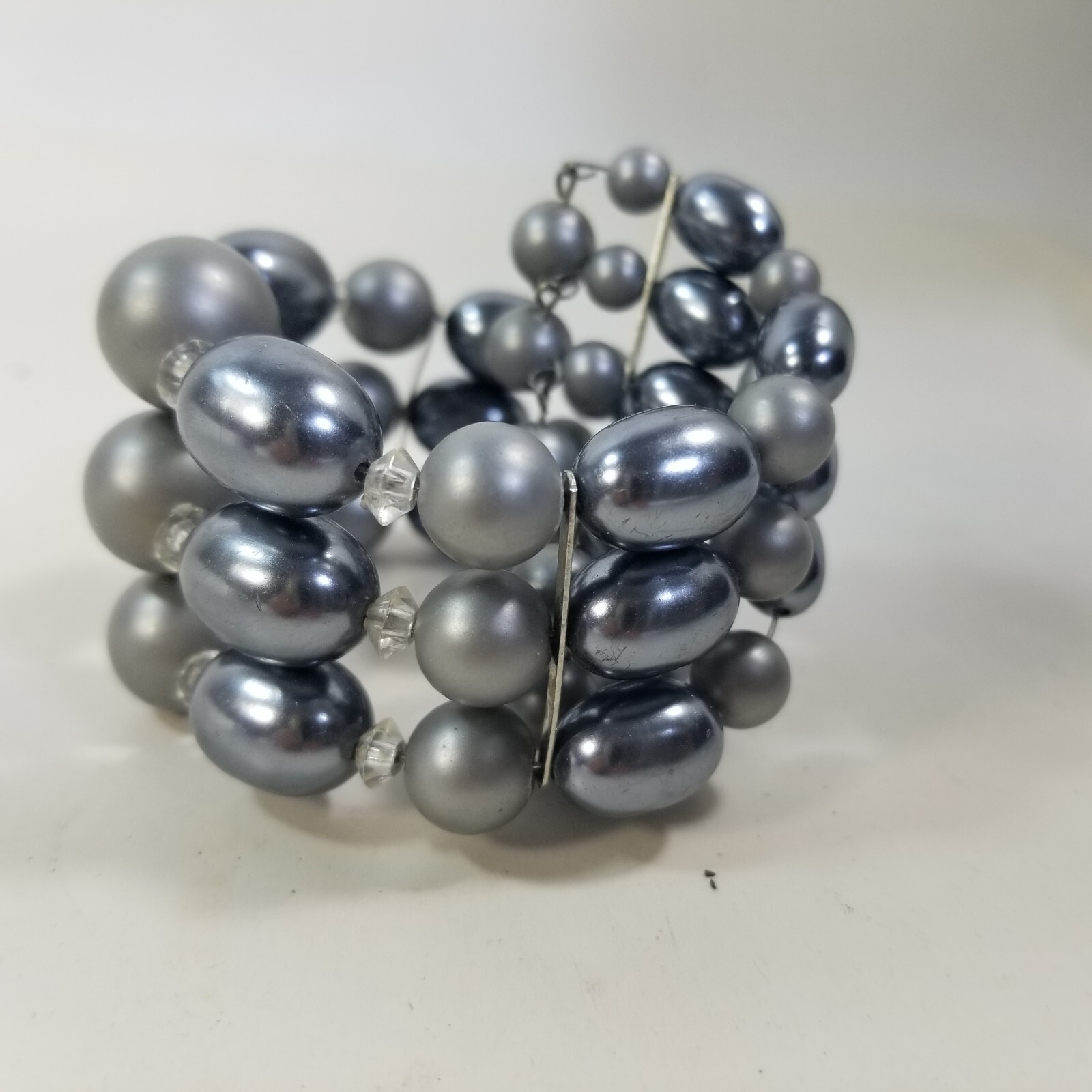 Vintage Multi Strand Cuff Bracelet Blue Beads Wrap Chunky