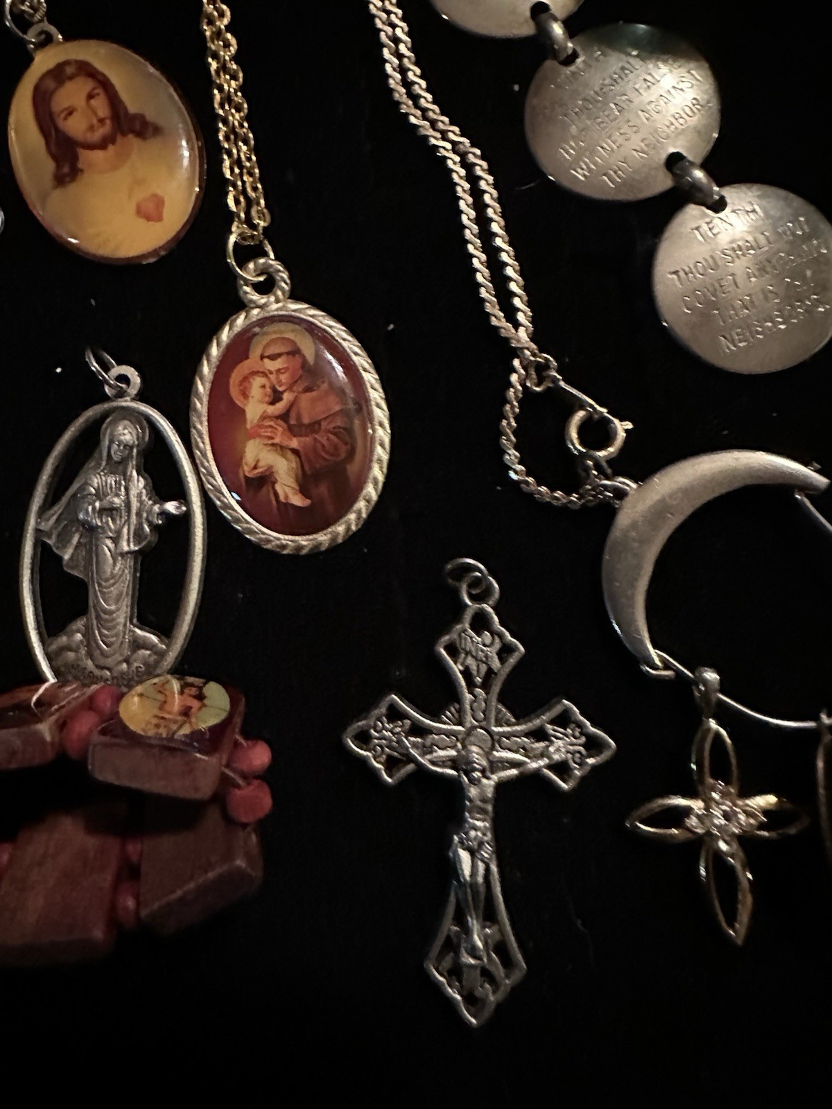 Vintage To Now Estate Costume Jewelry Lot Catholic Religious Crosses Saints Etc