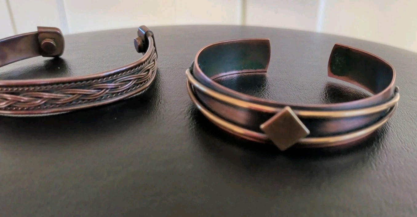 2 Vintage Genuine Copper Cuff Bracelet Different Styles, Braided, Marked, Stylis