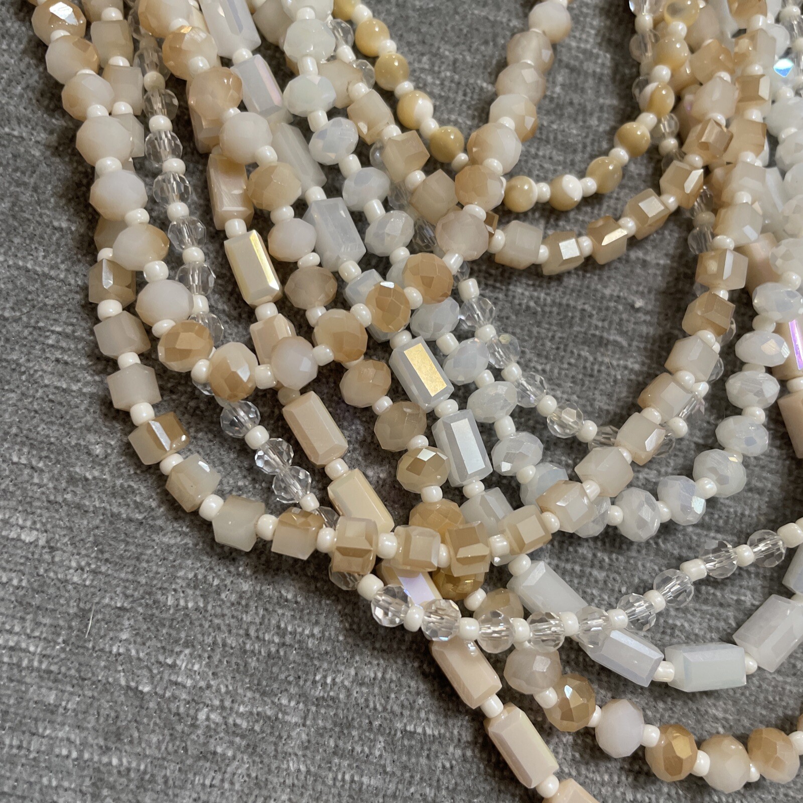Crystal Layered Necklace Peach White Champagne Ombre Aurora Borealis Boho 24″