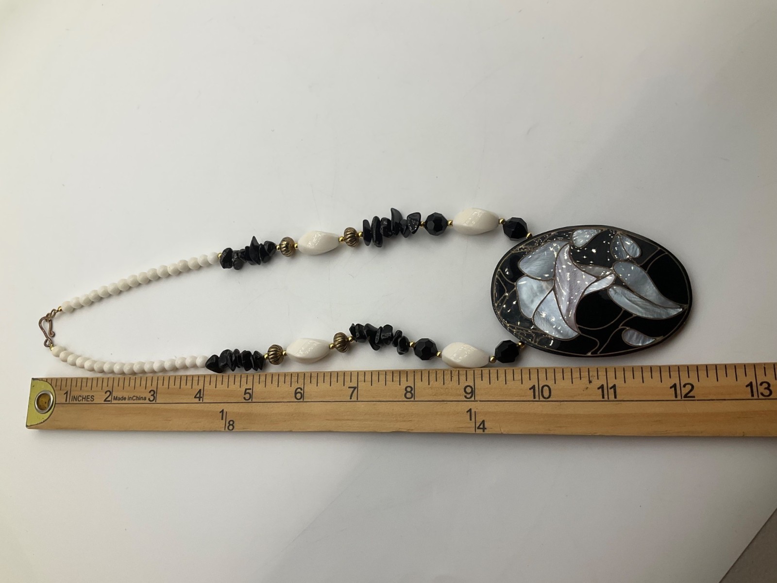 Vintage 70’s Lee Sands Artisan Calla Lily Flower Mother Of Pearl Inlay Necklace